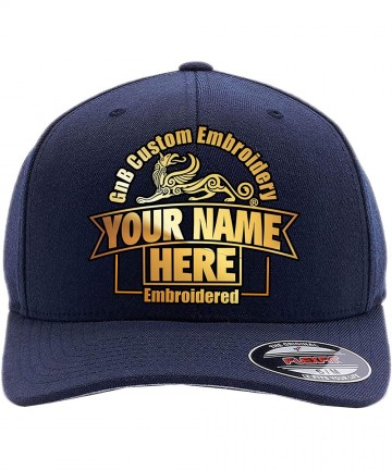 Baseball Caps 2 Side Embroidery. Front and Back. Place Your own Text. 6477 Flexfit Wool Blend Cap - Dark Navy - CZ180I6C57L $...