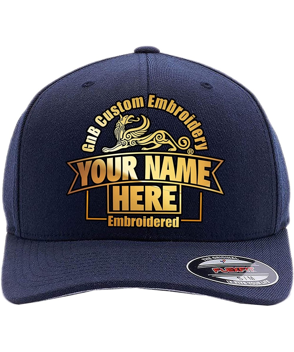 Baseball Caps 2 Side Embroidery. Front and Back. Place Your own Text. 6477 Flexfit Wool Blend Cap - Dark Navy - CZ180I6C57L $...