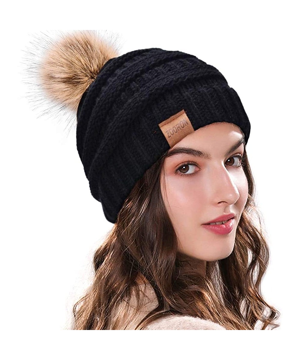 Skullies & Beanies Ponytail Beanie for Women Warm Knit Messy High Bun with Ponytail Hole Winter Soft Stretch Hat Cap - A01-bl...