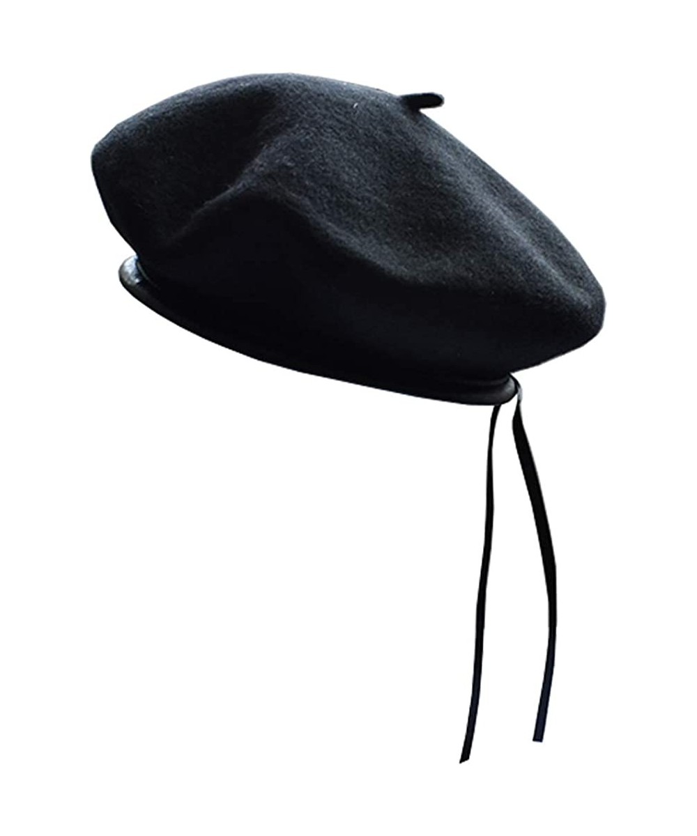Berets Women's Adjustable Solid Color Wool Artist French Beret Hat - Black - C1196SS32DI $16.93