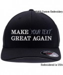 Skullies & Beanies Make Your Text Great Again. Embroidered. 6277 Wooly Combed Twill Flexfit Cap - Black 002 - CR1805C3X3L $32.44