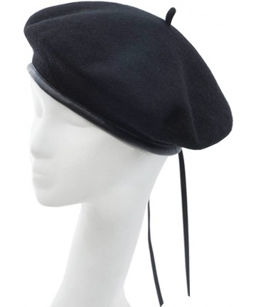 Berets Women's Adjustable Solid Color Wool Artist French Beret Hat - Black - C1196SS32DI $16.93