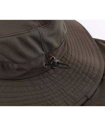 Sun Hats Outdoor UPF50+ Mesh Sun Hat Wide Brim Fishing Hat with Neck Flap - Army Green - CX18O8HGM7L $23.51