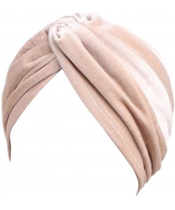 Skullies & Beanies Women's Stretch Velvet Twist Pleasted Hair Wrap Turban Hat Cancer Chemo Beanie Cap Headwear - Beige - CS18...