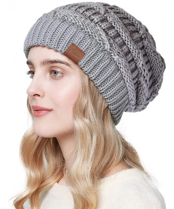 Skullies & Beanies Womens Slouchy Beanie-Trendy Chunky Cable Knit Beanie-Oversized Winter Hats for Women - Grey - CA18X7GQR5Y...