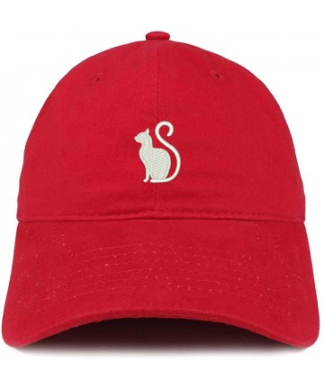 Baseball Caps Cat Image Embroidered Unstructured Cotton Dad Hat - Red - CP18S8665Z3 $25.83