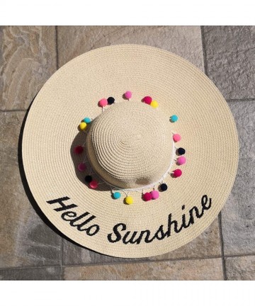 Sun Hats Custom Womens Floppy Sun Straw Hat - Embroider Your Own Words- Wide Brim - Beige + Color Pompom - CK182XI6XAG $48.03