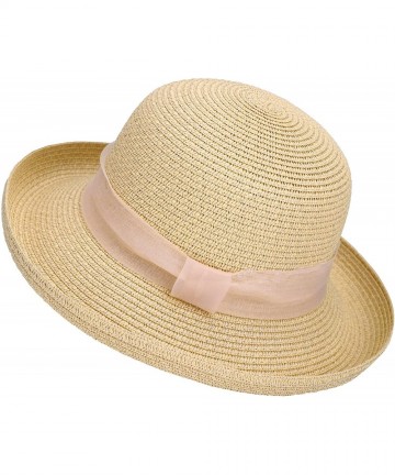 Sun Hats Womens Foldable UPF 50+ Structured Curved Wide Brim Bucket Straw Sun Hat - Nature - CU180Z2CCXO $27.45