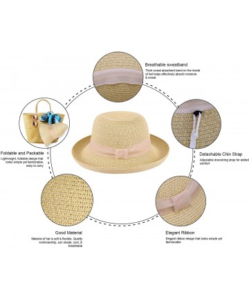 Sun Hats Womens Foldable UPF 50+ Structured Curved Wide Brim Bucket Straw Sun Hat - Nature - CU180Z2CCXO $27.45
