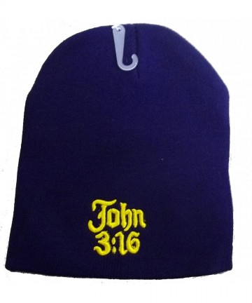 Skullies & Beanies 8" John 3-16 Embroidered Winter Beanie Skull Cap hat Christian Bible - Blue - CM12O22QQXT $13.58