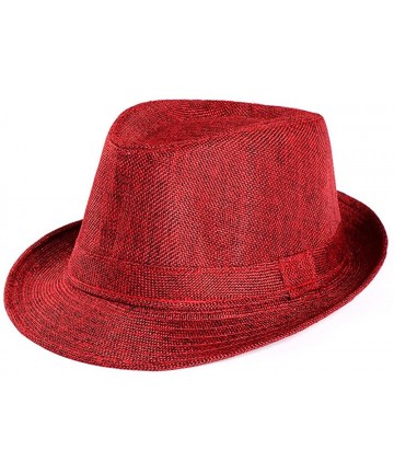 Sun Hats Sun Straw Hat- Summer Unisex Gangster Cap Big Wide Brim Beach Hat Foldable - Wine - CL18DTNK8HH $11.69