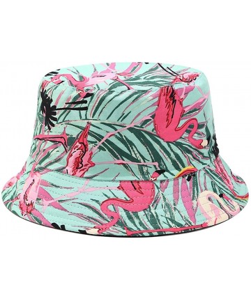 Bucket Hats Unisex Print Double-Side-Wear Reversible Bucket Hat - Flamingo Green - CV18WXQWWXR $17.53