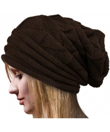 Skullies & Beanies Women Hat- Women Fashion Winter Warm Hat Girls Crochet Wool Knit Beanie Warm Caps - (Fluff) Coffee - C8188...