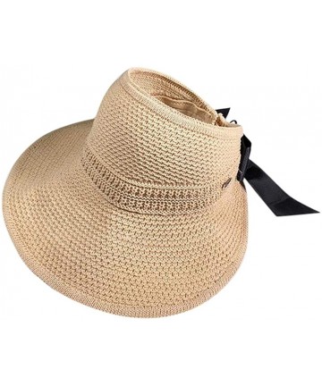 Sun Hats Ladies Women Wide Brimmed Floppy Hat Foldable Straw Flower Beach Hat - G - CS18SRA9A9G $16.20