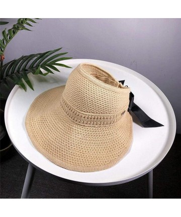 Sun Hats Ladies Women Wide Brimmed Floppy Hat Foldable Straw Flower Beach Hat - G - CS18SRA9A9G $16.20
