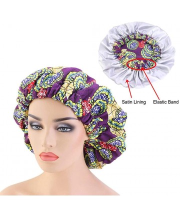 Skullies & Beanies Extra Large Women Bonnet Printed Double-Layered Chemo Caps Satin-Lined Stretch Wide-Brimmed Turban Cap - P...
