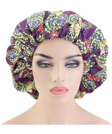 Skullies & Beanies Extra Large Women Bonnet Printed Double-Layered Chemo Caps Satin-Lined Stretch Wide-Brimmed Turban Cap - P...
