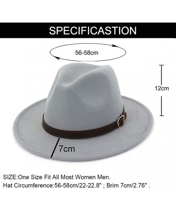 Fedoras Men & Women Panama Hat Classic Wide Brim Fedora Hat with Belt Buckle - Light Grey - C118T28OQ5H $18.12