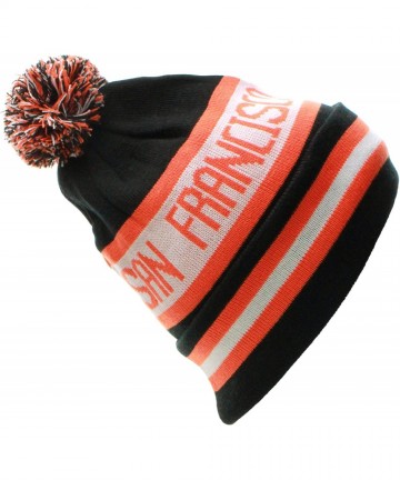 Skullies & Beanies USA Favorite City Cuff Winter Beanie Knit Pom Pom Hat Cap - San Francisco - Black Orange - C911Q2U6KTJ $16.30