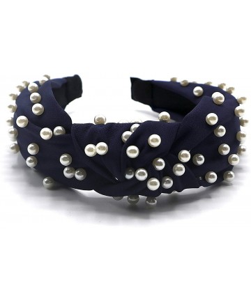 Headbands New York- Women's Fashion- Trendy Knotted Pearl Structured Headband - Navy/White Pearl - CO18UDKRK96 $31.07