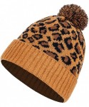 Skullies & Beanies Winter Beanie Hat Scarf Set Touch Screen Glove Warm Slouchy Pom Knit Skull Cap - Leopard With Pompom - C11...