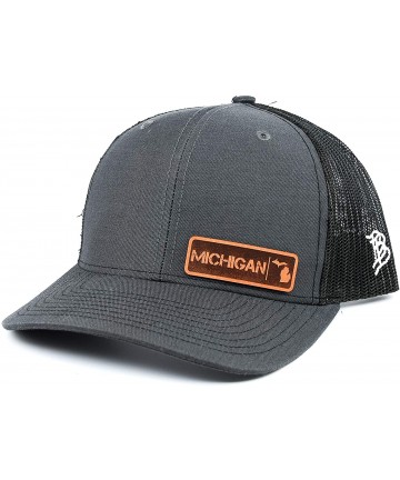 Baseball Caps Michigan Native' Leather Patch Hat Curved Trucker- OSFA/Charcoal - C618LSLNO8K $35.01