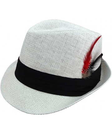 Fedoras Mens Fedora Straw Hats with Feather - White - C41229VVJA3 $19.65