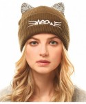 Skullies & Beanies Women's Soft Warm Embroidered Meow Cat Ears Knit Beanie Hat with Stone Embellished - Olive - CL18XQYW0LC $...