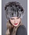 Skullies & Beanies Women Real Fur Warm Skullies Beanie- Rex Rabbit Fur Hat Winter Knit Hats with Fox Fur - Color 9 - CF18AGHA...