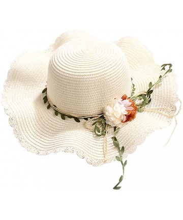 Sun Hats Women Bowknot Straw Hat Stripe Floppy Foldable Roll up Beach Cap Sun Hat Outdoor UV +50 - 03 White - CB18UE0ZZK6 $18.50