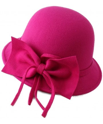 Bucket Hats Women's Bowknot Felt Cloche Bucket Hat Dress Winter Cap Fashion - Rose - CT1880WW00E $28.33