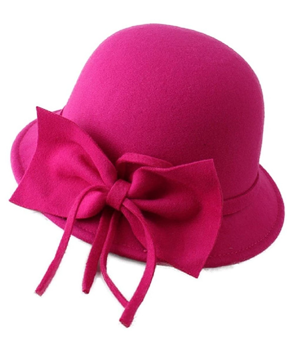 Bucket Hats Women's Bowknot Felt Cloche Bucket Hat Dress Winter Cap Fashion - Rose - CT1880WW00E $28.33