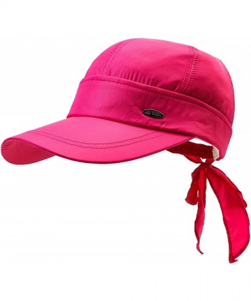 Sun Hats Women's Uv Protection Sun Hat Covertible 2 in 1 Beach Visor Hat Wide Large Brim Thin Cap - Rose Red - C818RX0H56O $1...