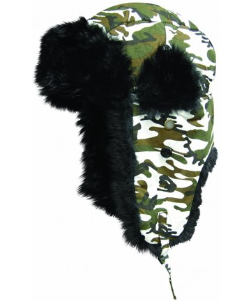 Skullies & Beanies Trooper Ear Flap Cap w/Faux Fur Lining Hat - White Camo Black Fur - C011HIZL655 $16.95
