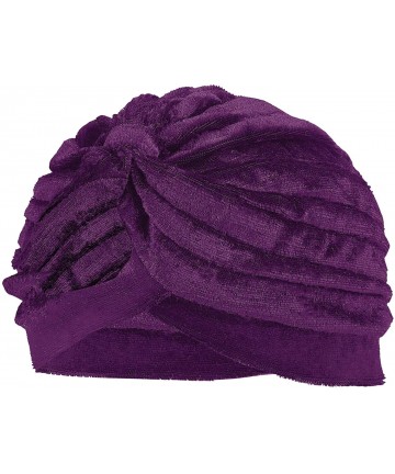 Skullies & Beanies Women's Velvet Ribbed Turban - Jewel Tone Ladies' Hat - Purple - CX18WDW3ZZT $26.55