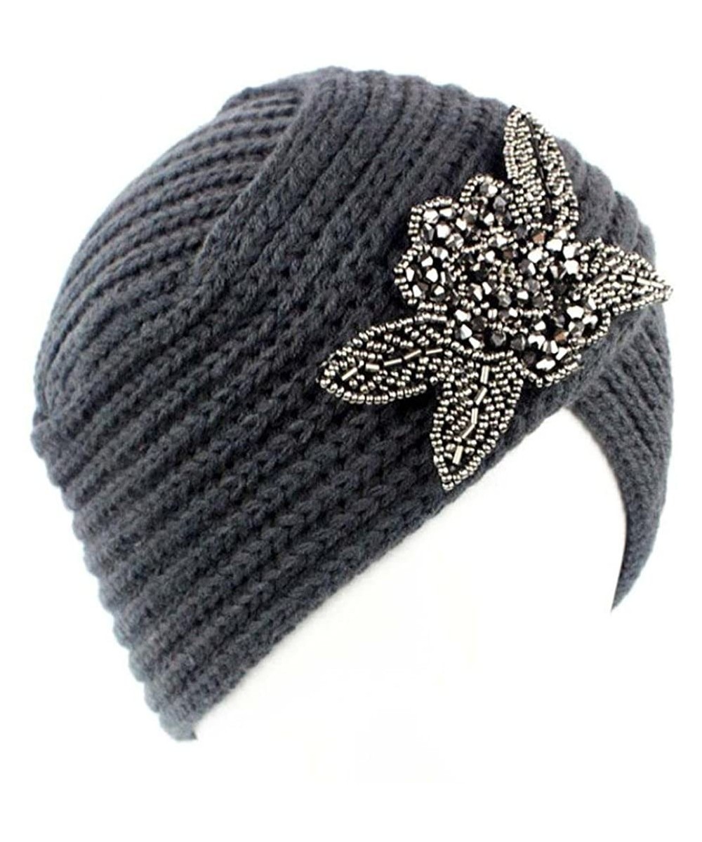 Skullies & Beanies Women Hat- 2018 Fashion Womens Winter Warm Diamond Knit Crochet Hat Braided Headdress Cap - ❤️gray - CB189...