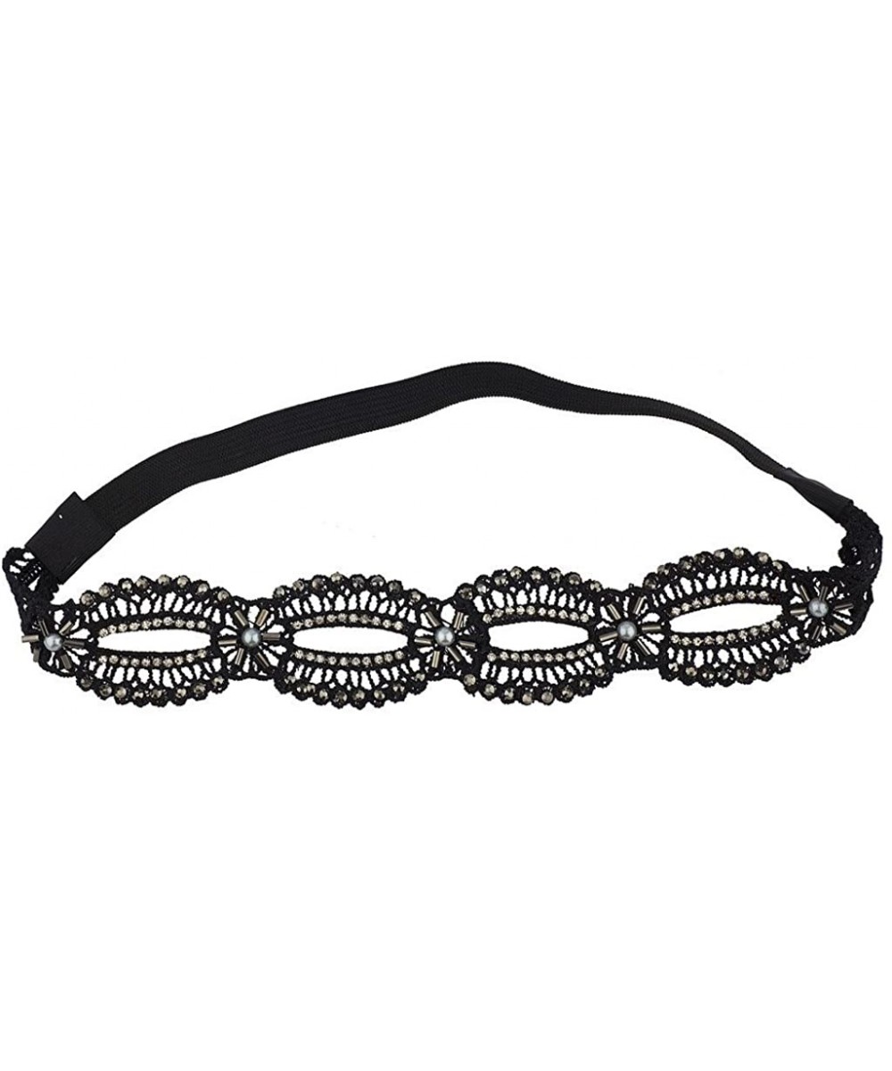 Headbands Ivory Pearl Crystal Stone and Studs Open Lace Head wrap Headband - Black - C912I3IT0SF $12.42