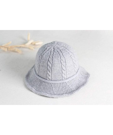 Bucket Hats Winter Knitted Wool Hat Women Bucket Hat Foldable Bow Warm Soft Cloche Cap - Light Gray - CN18IHSS3C4 $16.85