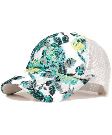 Baseball Caps Women's Mesh Lace Flower Print Sun Hat Floral Trucker Baseball Cap Hat - 1white - CZ12O5R5T8F $19.81
