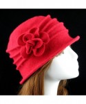 Fedoras Women 100% Wool Solid Color Round Top Cloche Beret Cap Flower Fedora Hat - 3 Red - C3186WXH3OL $29.79