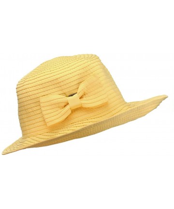 Sun Hats Women's Bow Accent Crushable Packable up Brim Beach Sun Hat - Yellow - CD12E37ND3X $19.77