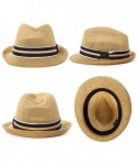 Sun Hats Womens Straw Fedora Brim Panama Beach Havana Summer Sun Hat Party Floppy - 89005_khaki - CX18HLR4A36 $23.57