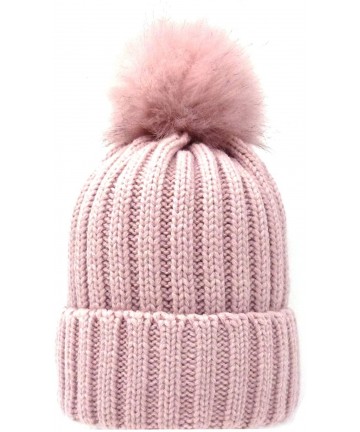 Skullies & Beanies Women's Winter Trendy Warm Faux Fur Pom Pom Fashion Knit Beanie Hats MM3003 - Pink + Pink - C218LSR9LGK $1...