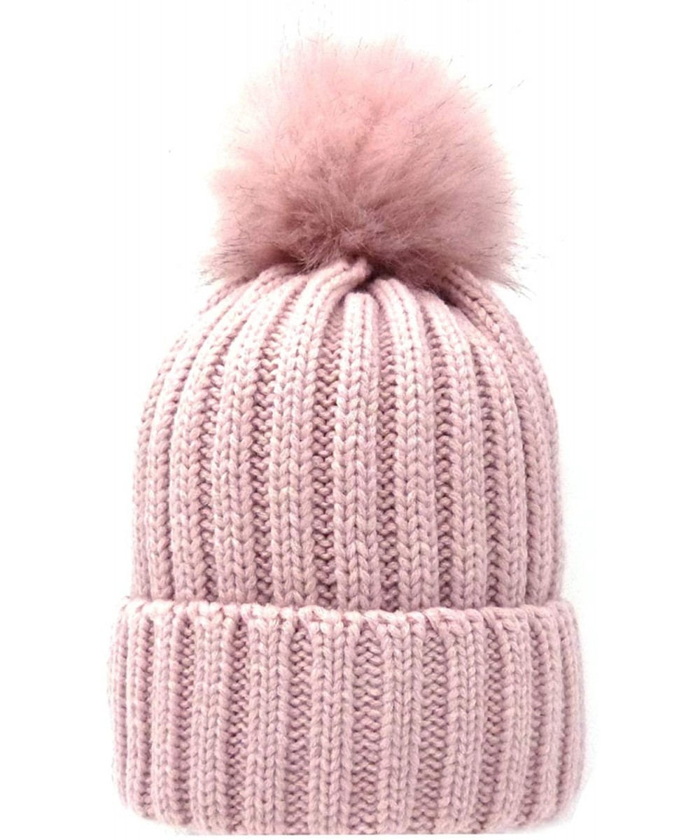 Skullies & Beanies Women's Winter Trendy Warm Faux Fur Pom Pom Fashion Knit Beanie Hats MM3003 - Pink + Pink - C218LSR9LGK $1...