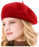 Berets French Beret - Wool Solid Color Womens Beanie Cap Hat - 2pcs Black and Red - C118N6WQ3D7 $19.64