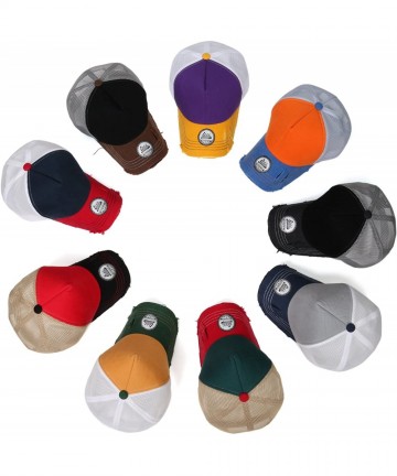 Baseball Caps Solid Color Vintage Distressed Mesh Blank Trucker Hat Baseball Cap - Navy - CC12KJDIIQR $26.58