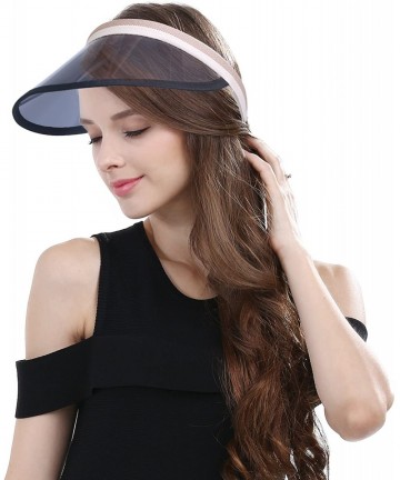 Visors Women's Black Plastic Face UV Shield Visor Solar Hat Sports Headband Sun Cap - Black Shield/Khaki Headband - CR18GT40W...