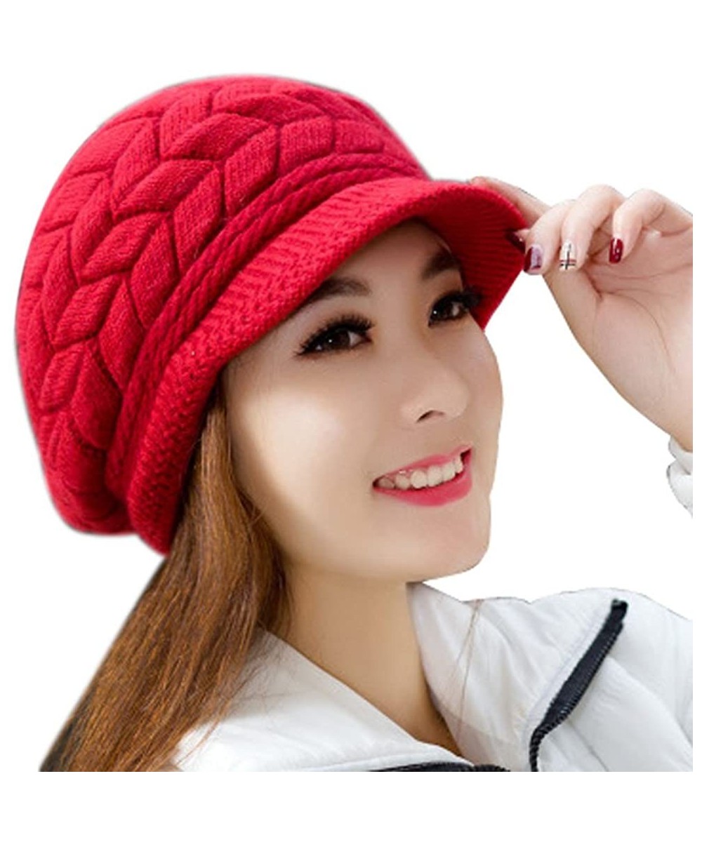 Newsboy Caps Women Winter Beanie Hat Solid Knitted Beret Newsboy Skull Cap - Watermelon Red - CX18LH0DMT0 $11.82