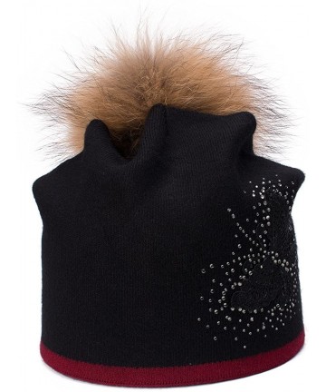 Skullies & Beanies Womens Cashmere Wool Beanie Skull Ski Cap Winter Hat Butterfly T301 - Black - CW188AXIHOC $18.82