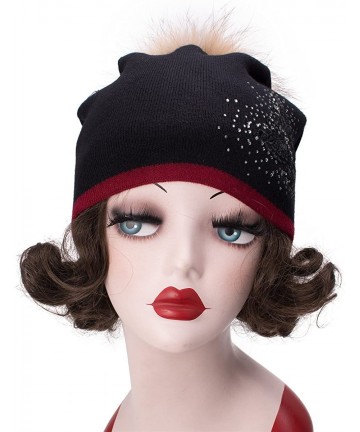 Skullies & Beanies Womens Cashmere Wool Beanie Skull Ski Cap Winter Hat Butterfly T301 - Black - CW188AXIHOC $18.82